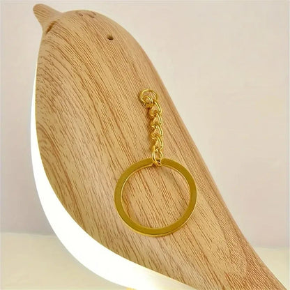 Luminária LED Magpie com Toque – 3 Cores, Design Pássaro em Madeira