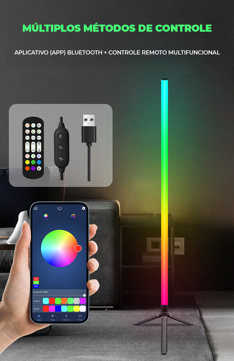 Bastão de Luz de LED RGB Recarregável com Controle Remoto – Super Brilho e Múltiplos Modos