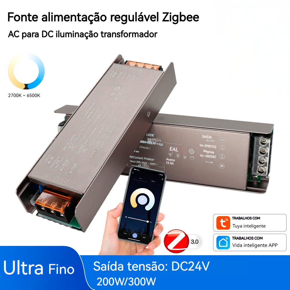 Fonte De Alimentação Regulável Tuya Zigbee 200W/300W DC 24V | Transformador LED Driver Para Iluminação