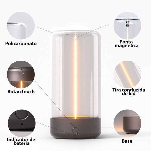 Luminária Filamento Magnética Moderna Luxo Minimalista Sem Fio